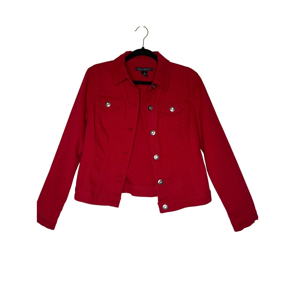 Baccini Red Trucker Jacket Size M Moto, 90's, Indie Sleeze, Streetwear